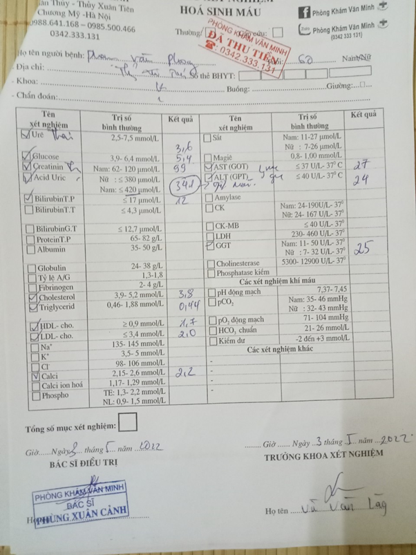 Chỉ số acid uric của chú Phong đo ngày 03/05/2022 chỉ còn 341 µmol/l